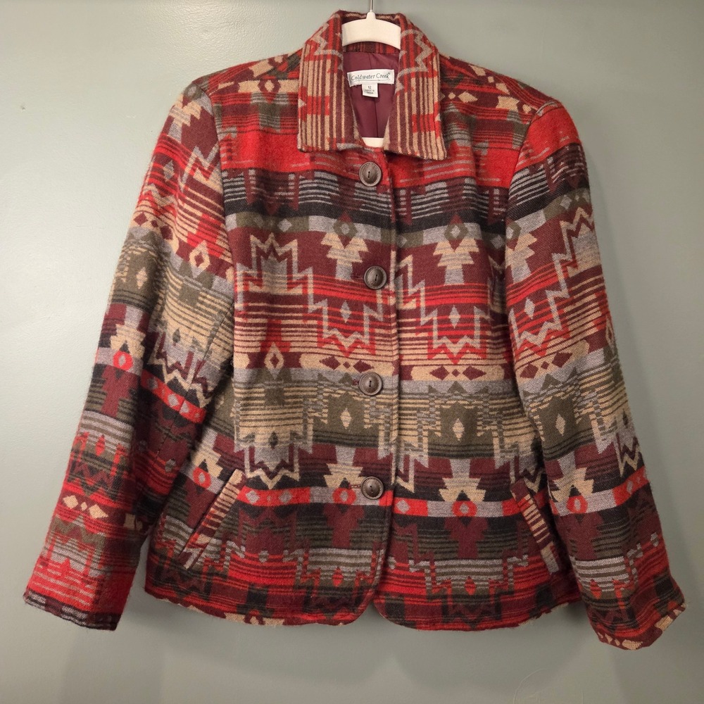 Coldwater Creek Women's Aztec Western Button Up Jacket Wool Blend Size 12